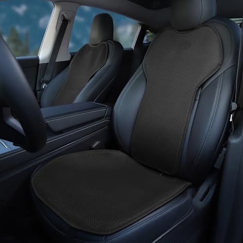 TOPABYTE Car Seat Cushion Covers Full Set Front Rear for Tesla Model 3 Highland 2017-2026 Four Seasons Universal Ice Silk Protector Pad Mat Interior Decoration Accessories - color: Black Ice Silk, size: 7pcs Full Set For Model 3