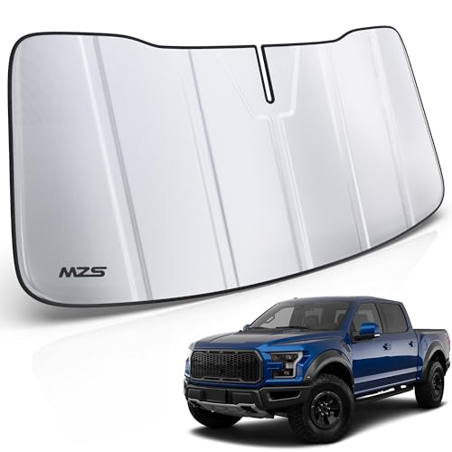 MZS Windshield Sun Shade Compatible with F150 2021-2026, Foldable Truck Sun Shade Shield with Storage Pouch, Front Window Visor Sunshade Accessories for Interior Protector - size: F150 2021-2026