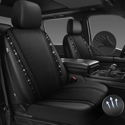 CAR PASS Memory Foam Mesh Bling Diamond Car Seat Cover 2 Front Seats Breathable Soft Sponge Universal Shining Glitter Sparkly Crystal Fit Armrest Automotive Truck SUV Cute Women Girl, Black Rhinestone - color: Black Mesh, size: Two Front Seats