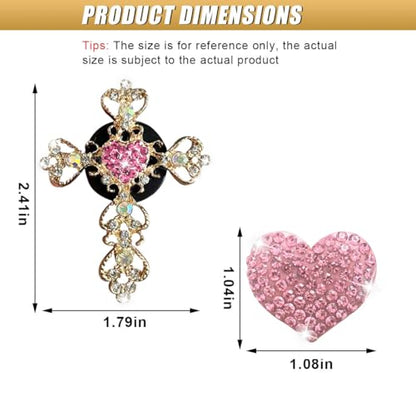 2PCS Bling Cross & Heart Car Dashboard Air Vent Trim Clip, Sparkly Rhinestone Car Air Vent Clips, Diamond Auto Diffuser Charm Clip, Auto Interior Decoration Accessory for Women Girls (Pink) - size: Pink