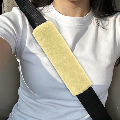 2PCS Car Seat Belt Cover Pads, Fluffy Car Seatbelt Covers, Soft & Comfortable Plush Seat Belt Cushion Protects Shoulder, Auto Safety Belt Strap Cover to Protect Your Neck (Beige) - color: Beige