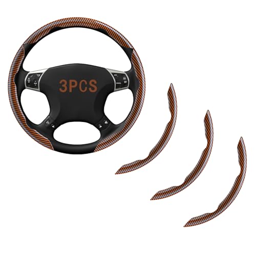 Steering Wheel Covers, 3PCs Carbon Fiber Anti-Skid Clip on Car Steering Wheel Cover Protector Universal for Most Car Wheel (Brown) - color: BROWN