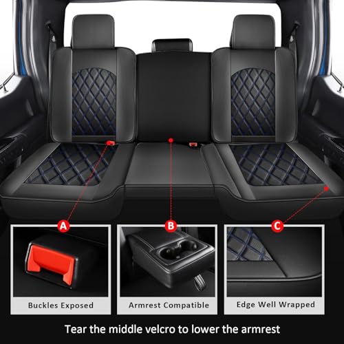 MIROZO Dodge Ram Seat Covers Full Set,Waterproof Truck Seat Covers Fits for 2009-2026 Ram 1500/2500/3500 Crew Quad Regular Cab Pickup Cushions with Split Curved Bench 40/60,Black and Blue - color: Black and Blue, size: FullSet（Curved Back）