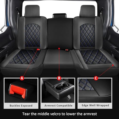 MIROZO Dodge Ram Seat Covers Full Set,Waterproof Truck Seat Covers Fits for 2009-2026 Ram 1500/2500/3500 Crew Quad Regular Cab Pickup Cushions with Split Curved Bench 40/60,Black and Blue - color: Black and Blue, size: FullSet（Curved Back）