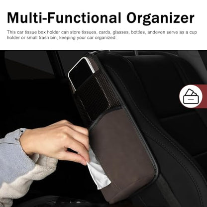 Car Hanging Tissue Holder, Strap-On Non-Slip Front and Back Seat Side Organizer with Mesh Net, Waterproof Leather Space Saving Car Cup Holder, Universal for Most Cars (Coffee) - color: Coffee