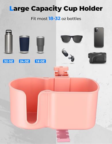KEMIMOTO Desk Cup Holder with Headphone Hanger, 2 in 1 Caddy Organizer for Office Table, Lawn Chair, Golf Cart, Pontoon Boat, Fit for Most 18-32 oz Bottles - color: Pink