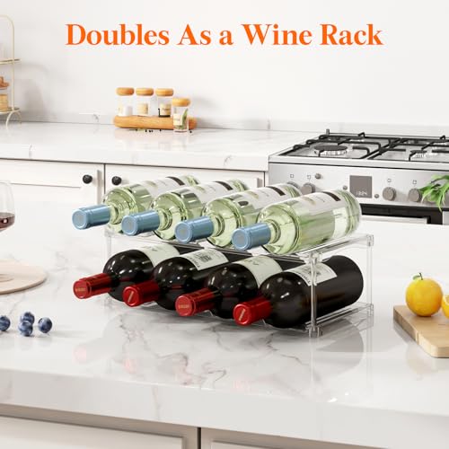 Lifewit Stackable Bottle Storage Organizer, Clear Freestanding Wine Holder for Cabinet, Large Slot Water Bottle Tumbler Cup Organizer for Pantry, Plastic Wine Rack for Fridge Cellar, 2Tier Hold 8 - size: 2 Tier-8 Bottle