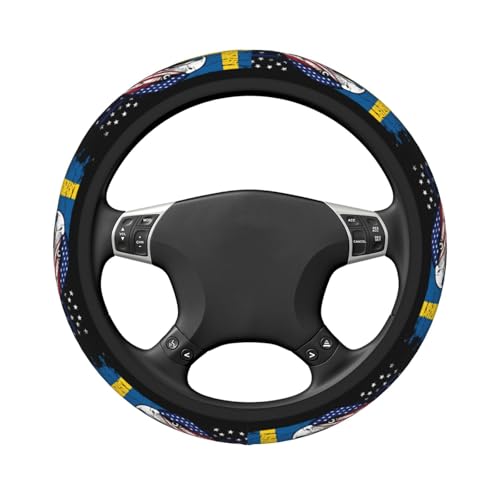 Sweden Swede Swedish Flag America Eagle Breathable Neoprene Steering Wheel Cover - Anti-Slip Floral Design Universal Fit for Cars/Trucks/Suvs (14.5"-15" Inch) - color: Sweden Swede Swedish Flag America Eagle