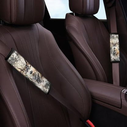 Dolyues Patriotic Seatbelt Covers for Women American Flag Deer Print Seatbelt Cover Universal Fit for SUV Truck Sedan Shoulder Strap Padding 2 Piece Full Set - color: American Flag and Deer Print
