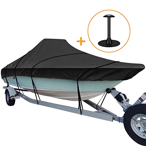 iCOVER Center Console Boat Cover, 600D Heavy Duty Marine Grade Waterproof Tear Resistant Boat Covers, Fits Boats 20'-22' Long Beam Width up to 106", Trailerable Boat Cover with Support Pole, Black - color: Black, size: 20ft-22ft long and beam width up to