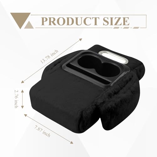 wuyaoyao Car Center Console Armrest Pillow, 13.78"×7.87"×2.76" Soft Plush Arm Rest Cover for Cars, 5-in-1 Warm Fluffy Auto Armrest Cushion Pad w/Pocket, Tissue Box, Cup Holder (Black) - color: Black