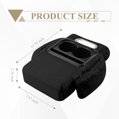 wuyaoyao Car Center Console Armrest Pillow, 13.78"×7.87"×2.76" Soft Plush Arm Rest Cover for Cars, 5-in-1 Warm Fluffy Auto Armrest Cushion Pad w/Pocket, Tissue Box, Cup Holder (Black) - color: Black