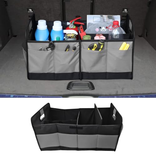 Car Trunk Organizer, Large Capacity Oxford Cloth Car Storage Box, Collapsible Multi-Compartment Organization Container, Waterproof Auto Interior Storage Accessories (Gray)