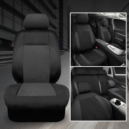 3D Embossed Waterproof Seat Covers for Car, EVA Neoprene Car Seat Cover Full Set,Universal Automotive SUV Sedan Truck, Airbag Compatible,3 Zipper Rear Armrest (Black)
