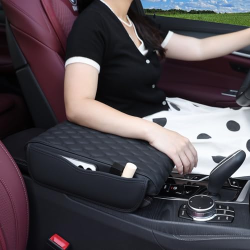Einesin Center Console Cover, Arm Rest Cover, Memory Foam Microfiber Leather Car Armrest Cover Cushion With 2 Storage Bags, Universal Center Console Covers For Cars/Truck/Auto/Suv (Black)