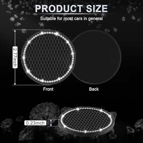 Car Cup Holder Coaster, Insert 2 Pack Universal Auto Anti Slip, Bling Crystal Rhinestone Car Interior Accessories-Black