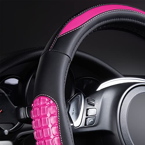 Flying Banner car Steering Wheel Cover Gel Massage Velvet Cool Warm Universal Size 15 inches SUV Truck Anti Slip Odorless Summer Winter (Black Pink, Gel Massage) - color: Black Pink