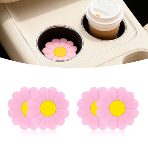 Car Cup Holder Coaster, 4PCS 2.75" Universal Non-Slip Pink Flower Car Cup Holder Insert Coasters, Car Interior Accessories (Pink) - color: Pink