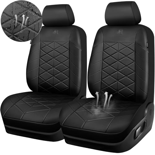 CAR PASS Memory Foam Leather Front Seat Covers, Perforated Nappa Leather Car Seat Covers Front Seats, Universal Fit for Cars, SUV, Trucks, Luxury Comfort Breathable, Thick 3D Foam Leather All Black
