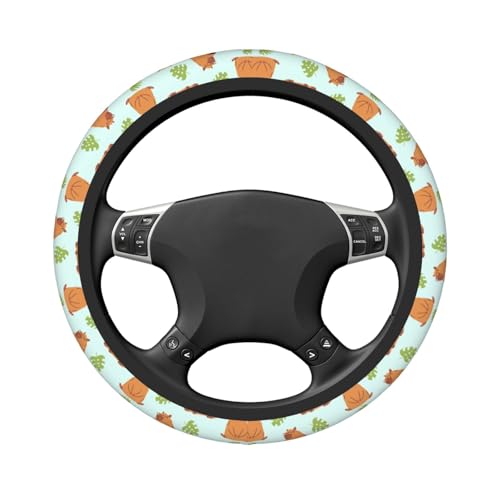 Capybaras and Leaves Steering Wheel Cover for Women Elastic Rubber Steering Wheel Universal 15 Inch Fit for Cars, Auto, SUVs - color: Capybaras And Leaves