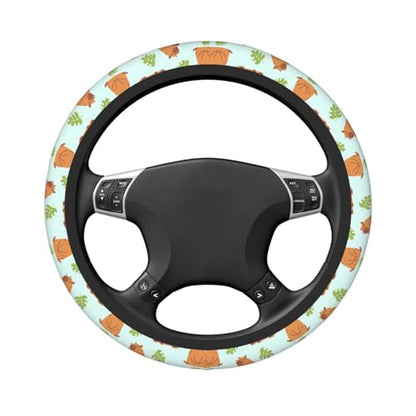 Capybaras and Leaves Steering Wheel Cover for Women Elastic Rubber Steering Wheel Universal 15 Inch Fit for Cars, Auto, SUVs - color: Capybaras And Leaves
