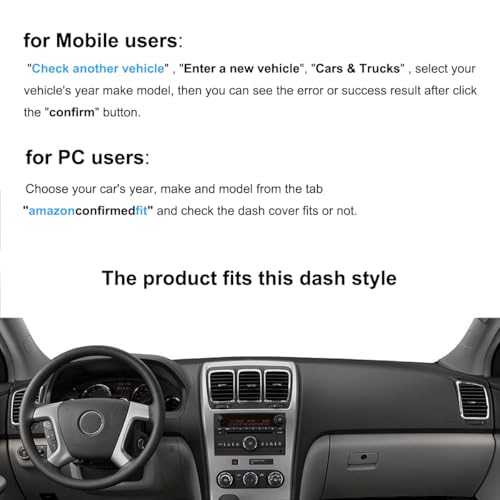 Dash Cover Mat Custom Fit for GMC Acadia Without Headup Display Dashboard Pad Cap Carpet Protector K296 (Black)