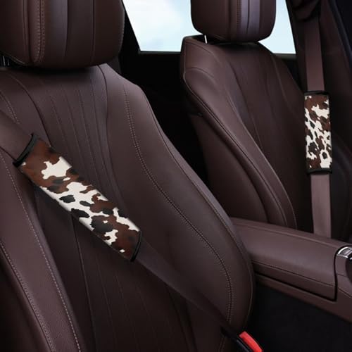 Dreaweet Seat Belt Cover Pad Brown Cow Print Car Accessories Seatbelt Covers for Women 2 Pack Car Seat Belt Cover Soft Comfortable Seat Belt Cushion Shoulder Strap Pad Universal Fit - color: Brown Cow Print