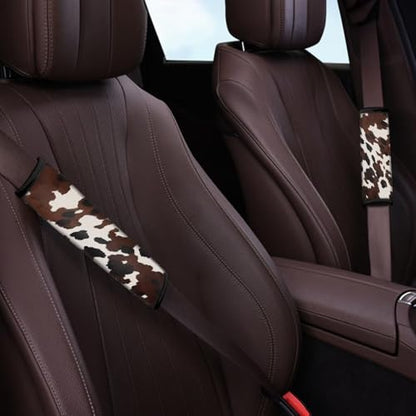 Dreaweet Seat Belt Cover Pad Brown Cow Print Car Accessories Seatbelt Covers for Women 2 Pack Car Seat Belt Cover Soft Comfortable Seat Belt Cushion Shoulder Strap Pad Universal Fit - color: Brown Cow Print