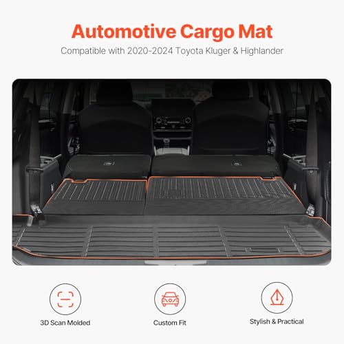 VEVOR Cargo Mats Compatible with Toyota Kluger & Highlander 2020-2024, Custom Fit TPE Cargo Liner Set for SUVs, Trunk and Rear Back Seat Protector Replacement, Trunk Mat and Backrest Mats - style: Toyota Kluger/Highlander 2020-2024