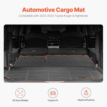 VEVOR Cargo Mats Compatible with Toyota Kluger & Highlander 2020-2024, Custom Fit TPE Cargo Liner Set for SUVs, Trunk and Rear Back Seat Protector Replacement, Trunk Mat and Backrest Mats - style: Toyota Kluger/Highlander 2020-2024