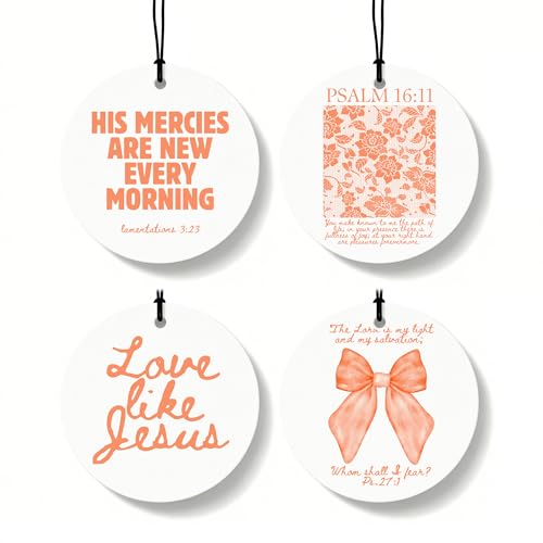 Orange Christian Round Car Air Freshener 4 Pcs, Girly Orange Bow Floral Religious Hanging Air Freshener for Cars Closet Drawer Books, Cute Preppy Car Accessories Mirror Decor for Women - color: Christian-Circle-11