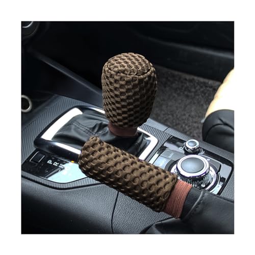 AUCELI 2 Pack Car Gear Shift Knob Cover & Handbrake Cover, Automotive Anti-Slip Breathable Comfortable Handbrake Gear Shift Protector, Vehicle Interior Accessories - color: Brown