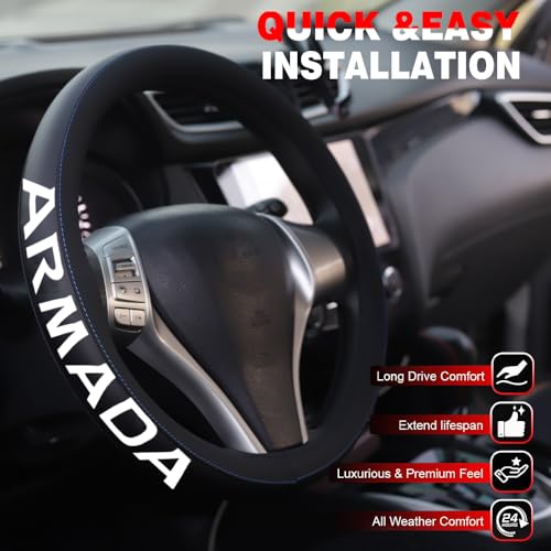 XITER Leather Steering Wheel Cover for Armada 2008-2026,with Armada Logo - color: Armada 2008-2026,With "Armada" LOGO