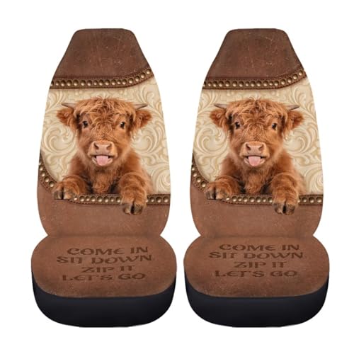 2 Pieces Car Front Seat Covers Highland Cow Print Auto Seat Protector for Cars Front Seats High Back Seats Cover for SUV, Universal Fits, Brown - color: Brown - Highland Cow