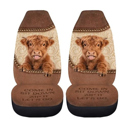 2 Pieces Car Front Seat Covers Highland Cow Print Auto Seat Protector for Cars Front Seats High Back Seats Cover for SUV, Universal Fits, Brown - color: Brown - Highland Cow