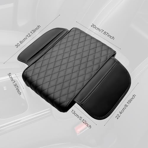 Car Center Console Armrest Pillow with 2 Storage Pockets, Memory Foam Car Armrest Cushion, Leather Car Center Console Cover for Most Vehicle (Black-Upgraded Thickened) - color: Black-Upgraded Thickened