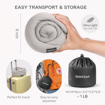 Travel Neck Pillow Hooded Memory Foam 360° Head & Chin Support, Lightweight Breathable Adjustable Fit Travel Neck Pillow with Eye Mask, Earplugs & Carry Bag for Airplanes, Car, Bus, Train & Long Trips