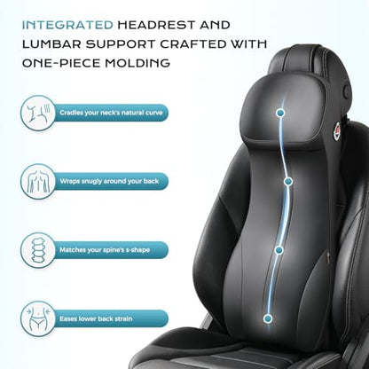 Coverado Car Seat Cushion and Lumbar Support Headrest Pillow One Piece, Ergonomic Memory Foam Car Neck Pillow & Back Support, Soft Leather Breathable Driving Seat Cushion Sciatica Pain Relief, Black