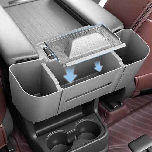 Center Armrest Rear Organizer for Toyota Sienna 2021-2026 ABS Cup Holder Tray Center Consoles 3-in-1 Backseat Organizer(Gray) - size: Center Armrest Rear Organizer