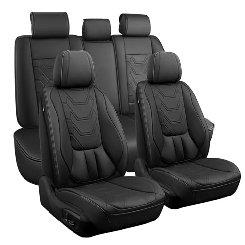 Car Seat Covers Full Set, Black Seat Covers for Car with Lumbar Support, Faux Leather Waterproof Seat Covers 5 Seats, Breathable Automotive Seat Covers Fit for Most Cars SUV Truck