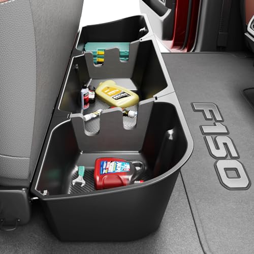 Tuyoung Under Seat Storage Boxes Compatible with 2015-2026 Ford F-150 F150 SuperCrew Cab, 2017-2026 F-250/F-350/F-450/F-550 Super Duty, Heavy Duty Rear Truck Under Back Seat Box Organizer Cargo Box - size: 15-26 Ford F150 & 17-26 F250 F350 F450 F550