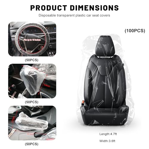 250PCS Disposable Car Protective Covers Set, Clear Plastic Seat Protectors w/Steering Wheel, Gear Shift & Handbrake Covers, Transparent Seat Cover for Car Truck Bus Airplane - color: 250 PCS
