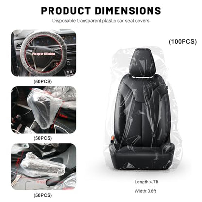 250PCS Disposable Car Protective Covers Set, Clear Plastic Seat Protectors w/Steering Wheel, Gear Shift & Handbrake Covers, Transparent Seat Cover for Car Truck Bus Airplane - color: 250 PCS