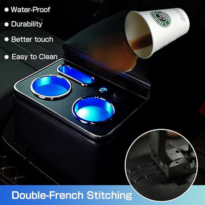 Upgrade Armrest Storage Box with Cup and Phone Holder for Car & Van & Truck Floor Cab Back Bench Seat Center Console Organizer Black