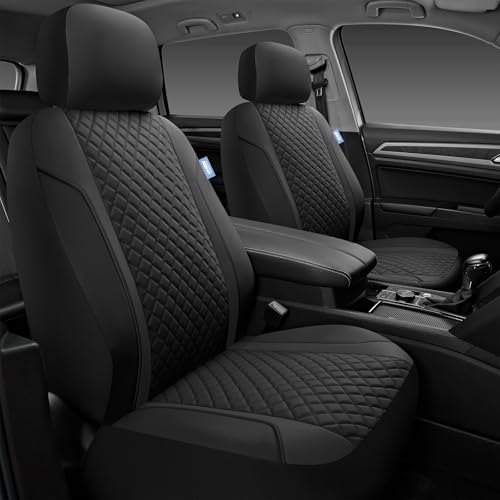 Skechers Seat Covers Contour Foam Cozy Fit,Leather Car Seat Covers, Car Seat Covers Front Seats Airbag Compatible, Universal Automotive Comfort for Most Cars, Vans, Trucks, SUV,Black - color: Black and Black