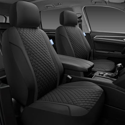 Skechers Seat Covers Contour Foam Cozy Fit,Leather Car Seat Covers, Car Seat Covers Front Seats Airbag Compatible, Universal Automotive Comfort for Most Cars, Vans, Trucks, SUV,Black