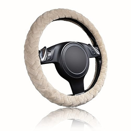 Flying Banner car Steering Wheel Cover Massage Velvet Warm Universal Size 15 inches SUV Truck Anti Slip Odorless Summer Winter (Beige, Velvet Massage) - color: Beige