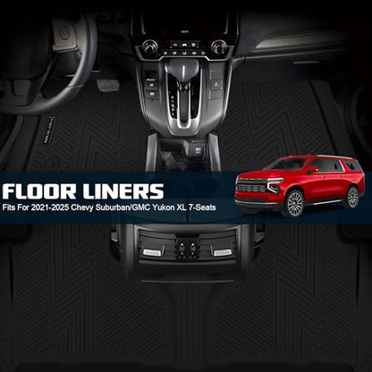 Floor Mats & Cargo Liner & Backrest Mat for 2021-2026 Chevrolet/Chevy Suburban/GMC Yukon XL 7 Seats All Weather Protection TPE Rubber Full Set Automotive Floor Liner Accessories (2nd Row Bucket Seats) - size: Full Set Mats for 2021-2026 Suburban 7 Seats