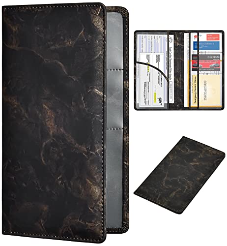 HERRIAT Car Registration and Insurance Card Holder,Marble Leather Vehicle Glove Box Automobile Documents Paperwork Wallet Case Organizer for ID, Key Contact Information Cards,Men&Women - color: Marble Blackgold