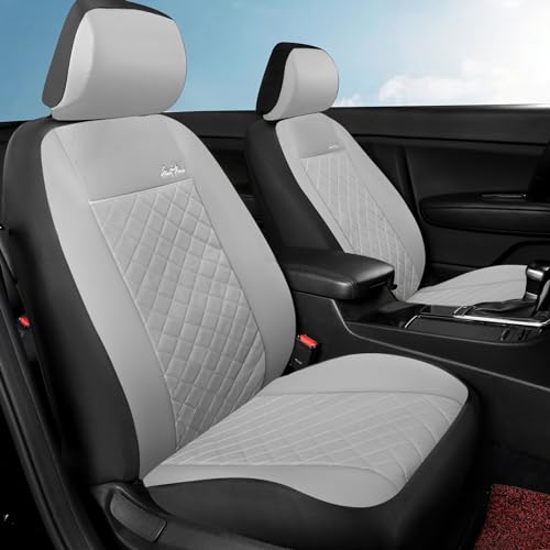 GIANT PANDA Front Car Seat Covers, Bucket Seat Covers,Faux Leather Low Back Auto Seat Covers for Cars, Trucks, Jeep, Van, SUV, Pickup, Airbag Compatible (Gray) - color: Gray(Separate headrest)